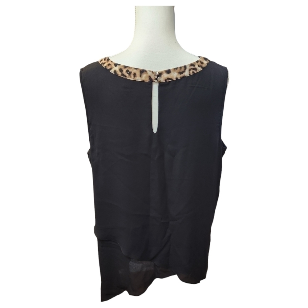 Cato Est. 1946 Black Animal Leopard Print Sleeveless Asymmetrical Blouse X-large - Picture 7 of 11